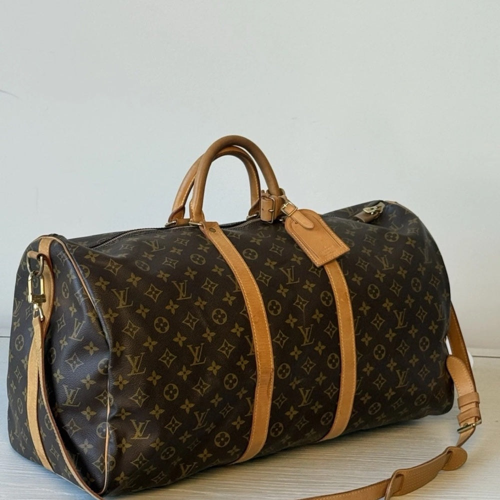 Louis Vuitton Keepall Bandouliere 55 Monogram Brown Canvas Duffle Bag