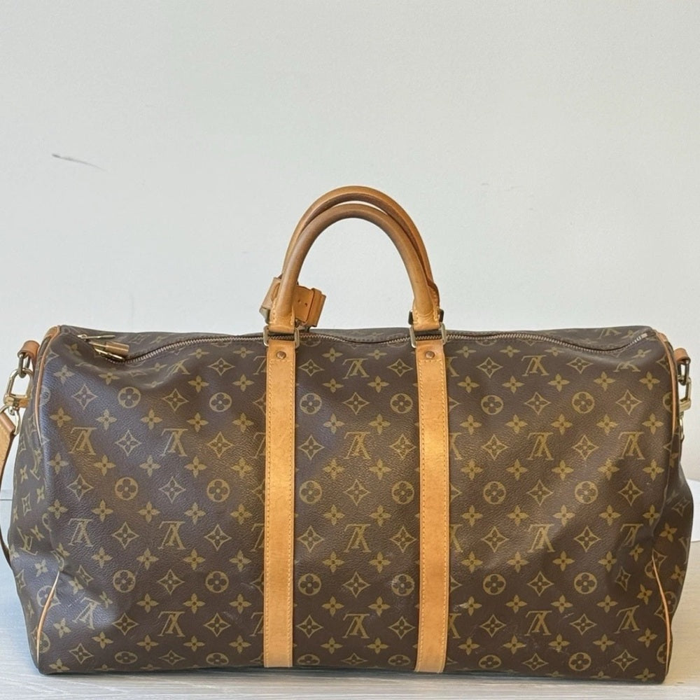 Louis Vuitton Keepall Bandouliere 55 Monogram Brown Canvas Duffle Bag