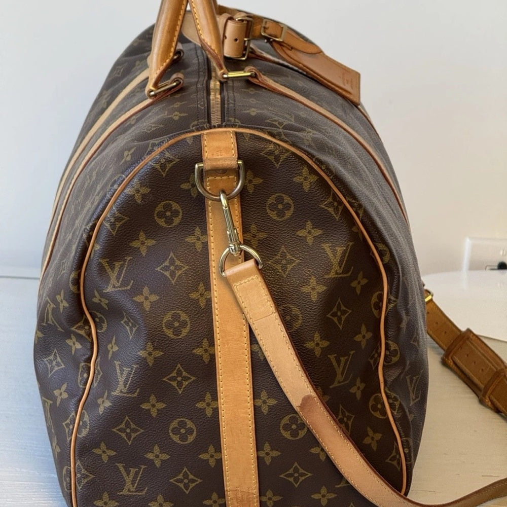 Louis Vuitton Keepall Bandouliere 55 Monogram Brown Canvas Duffle Bag