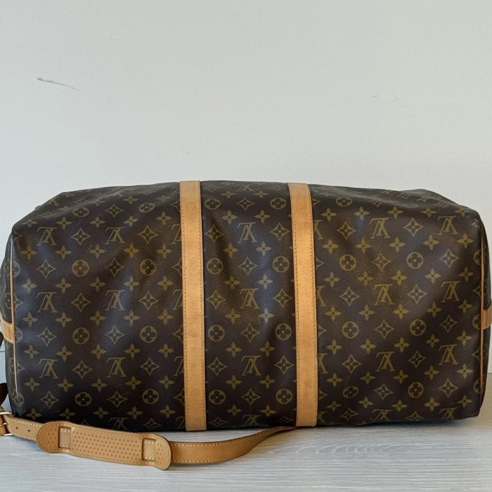 Louis Vuitton Keepall Bandouliere 55 Monogram Brown Canvas Duffle Bag