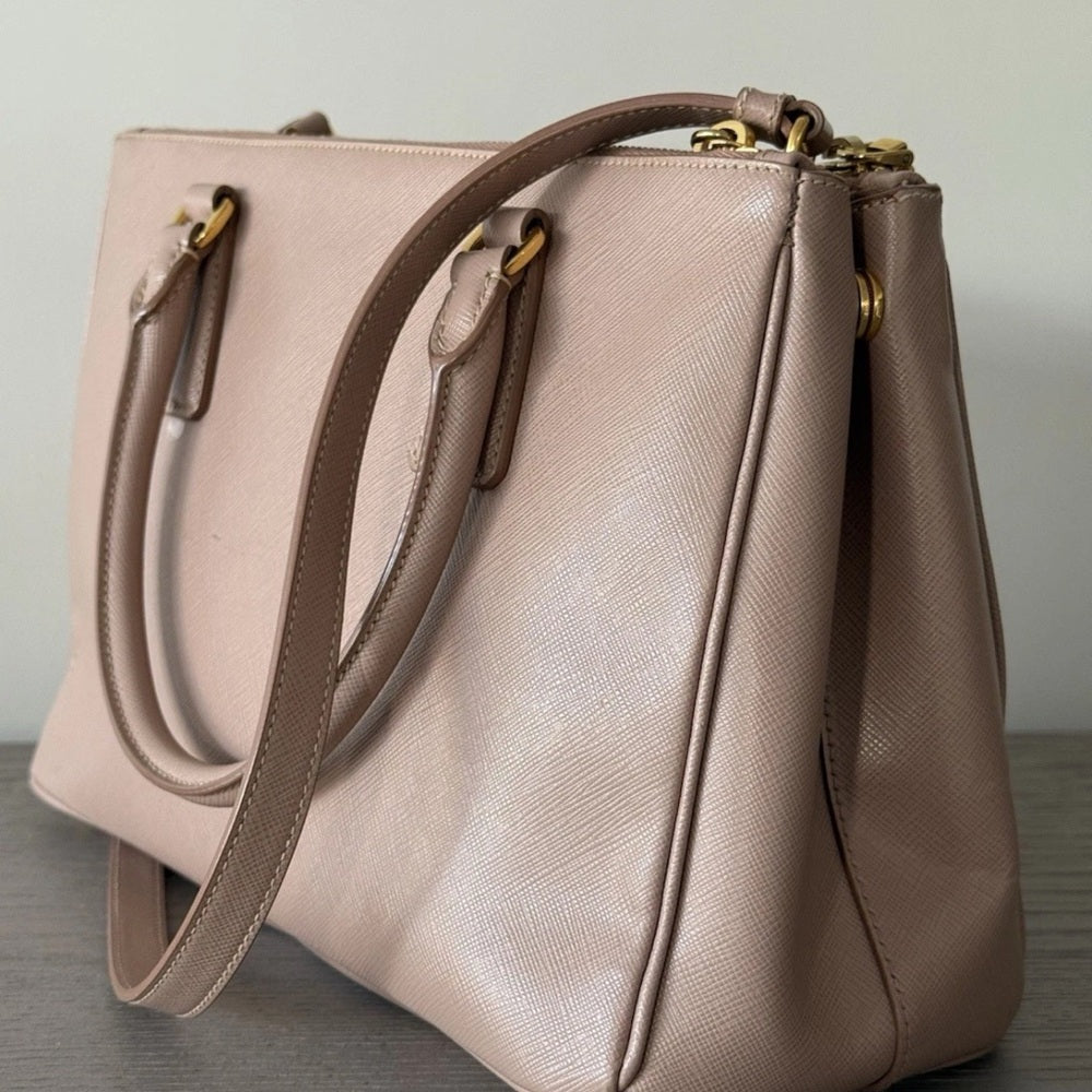 PRADA Galleria Saffiano Medium Double Zip Tote Cammeo Bag Pink