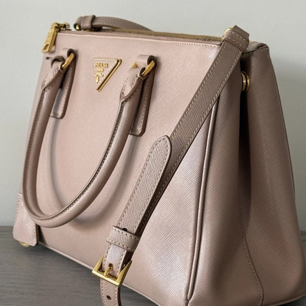 PRADA Galleria Saffiano Medium Double Zip Tote Cammeo Bag Pink