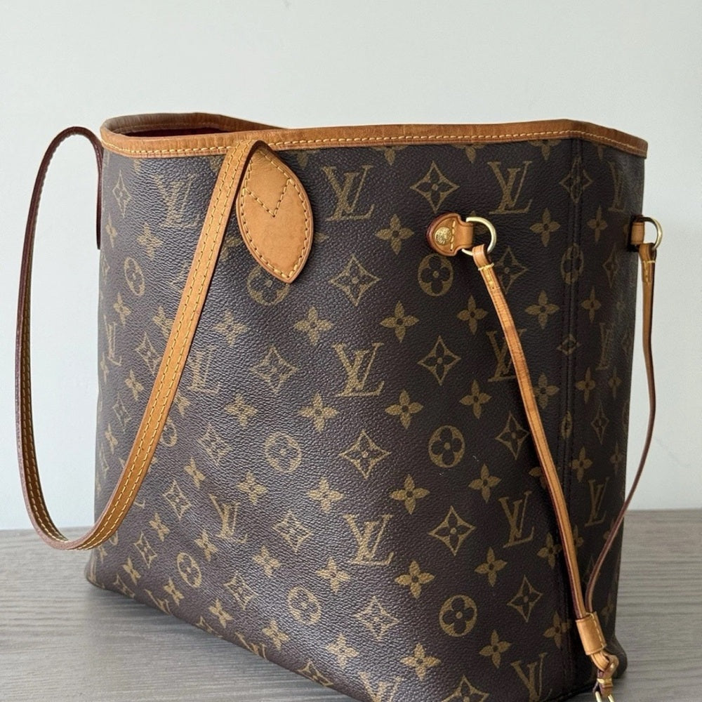 LOUIS VUITTON Neverfull MM Brown Monogram Canvas Leather Tote Bag