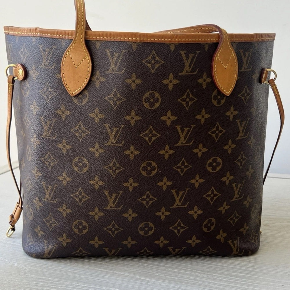 LOUIS VUITTON Neverfull MM Brown Monogram Canvas Leather Tote Bag
