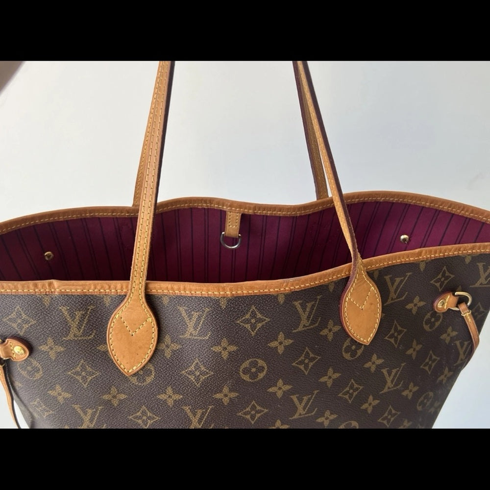 LOUIS VUITTON Neverfull MM Brown Monogram Canvas Leather Tote Bag