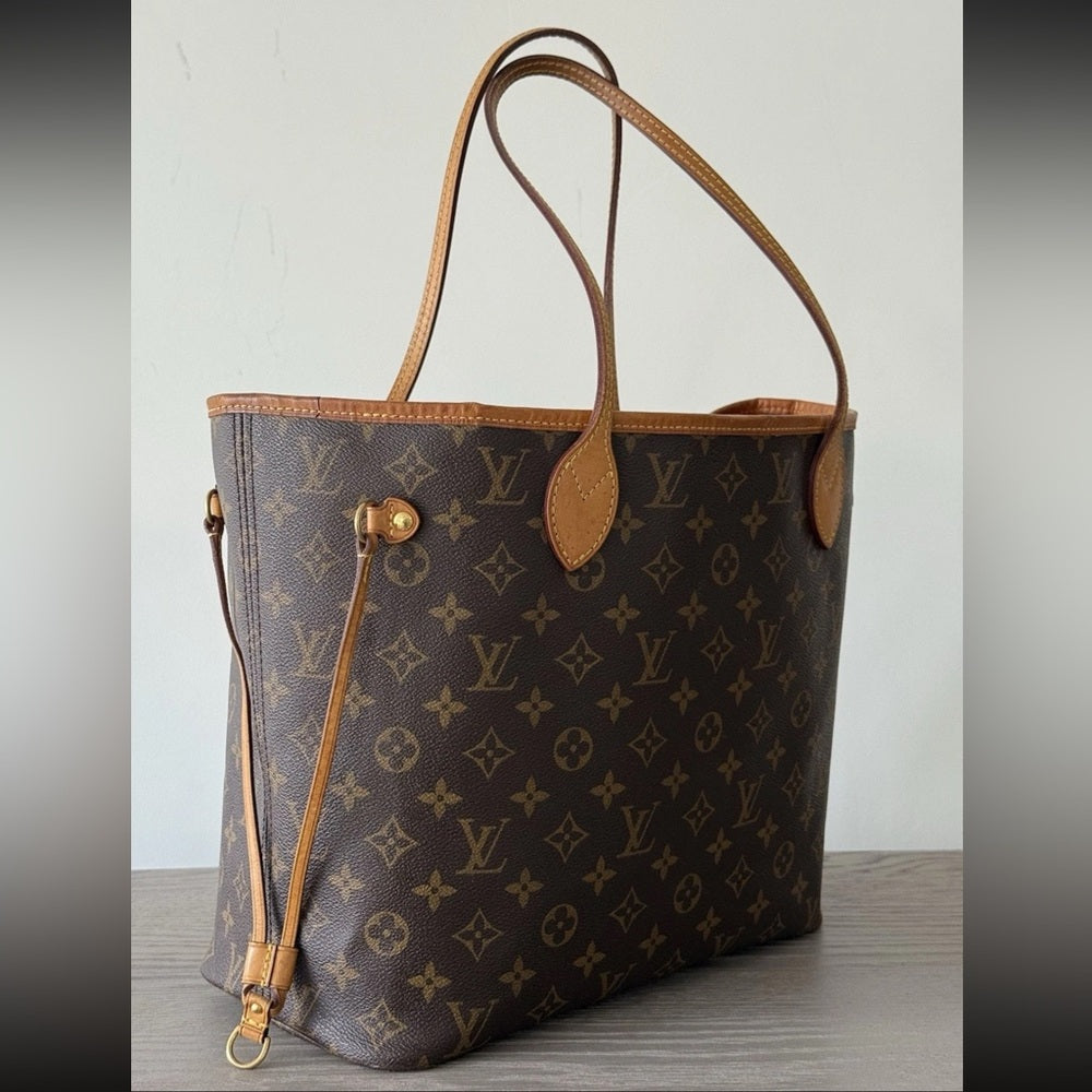 LOUIS VUITTON Neverfull MM Brown Monogram Canvas Leather Tote Bag