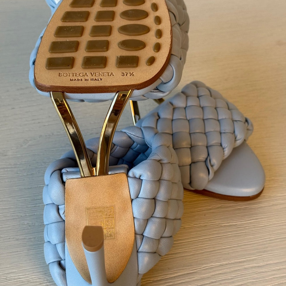 Bottega Veneta Womens Lido Leather Woven Sandals Size EU 37.5 Light Blue