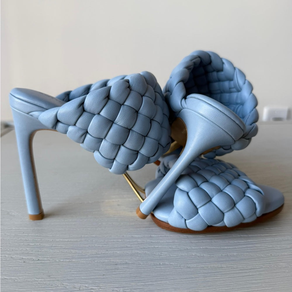 Bottega Veneta Womens Lido Leather Woven Sandals Size EU 37.5 Light Blue