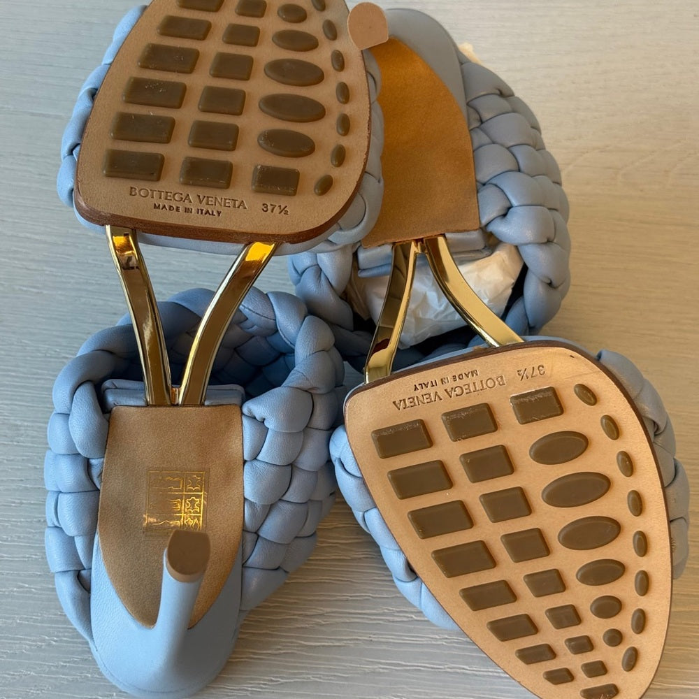 Bottega Veneta Womens Lido Leather Woven Sandals Size EU 37.5 Light Blue