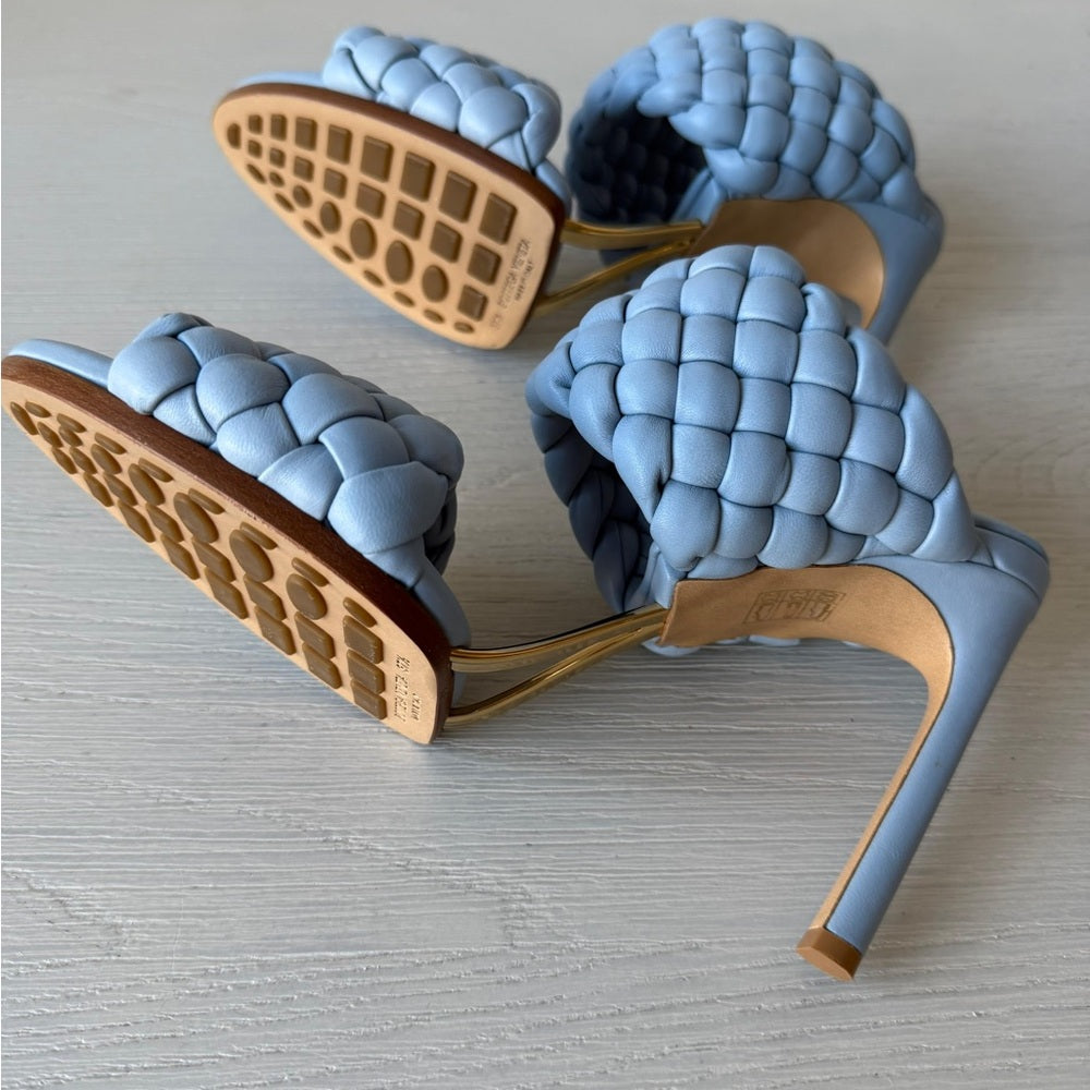 Bottega Veneta Womens Lido Leather Woven Sandals Size EU 37.5 Light Blue