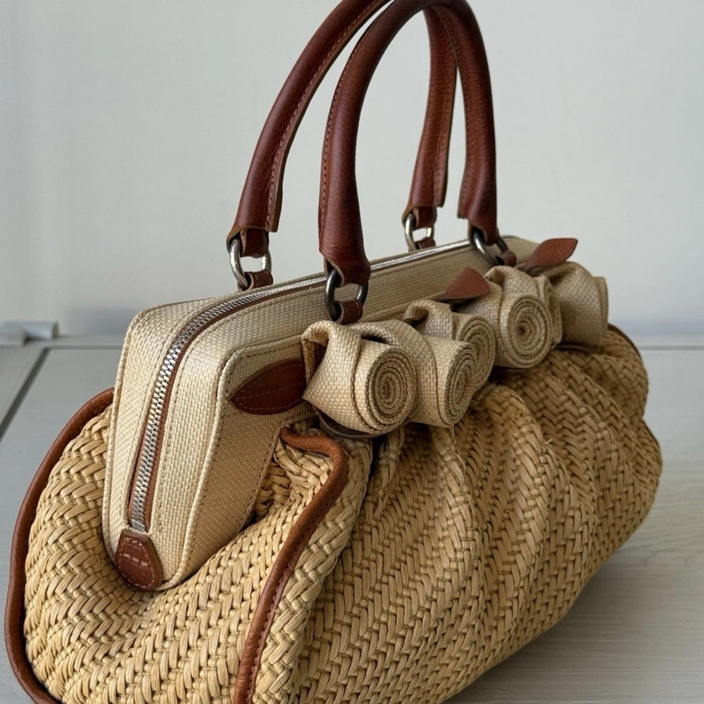 Valentino Raffia Rose Tote - Brown Handbag