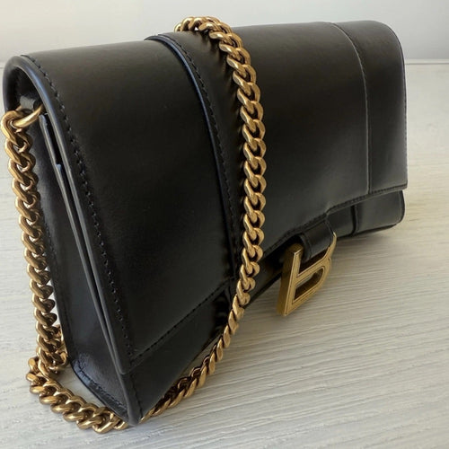Balenciaga WOMEN'S HOURGLASS WALLET ON CHAIN IN BLACK