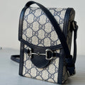 Gucci Horsebit 1955 Crossbody Bag GG CoatedCanvas Mini Blue/Gray