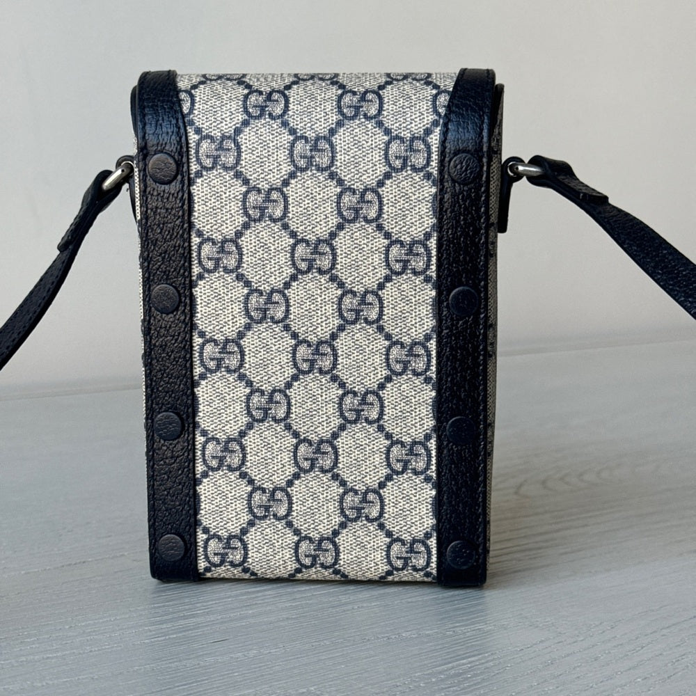 Gucci Horsebit 1955 Crossbody Bag GG CoatedCanvas Mini Blue/Gray