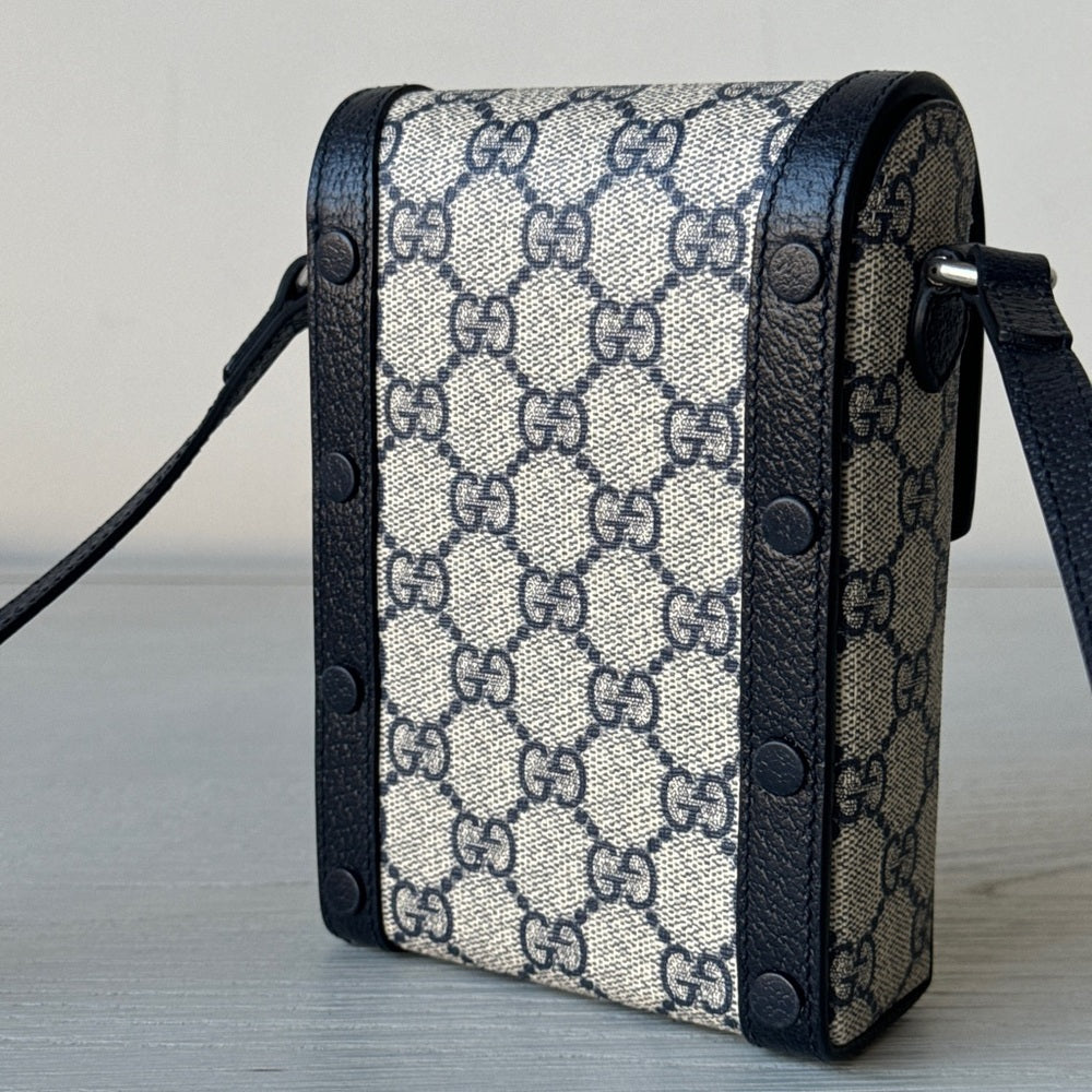 Gucci Horsebit 1955 Crossbody Bag GG CoatedCanvas Mini Blue/Gray