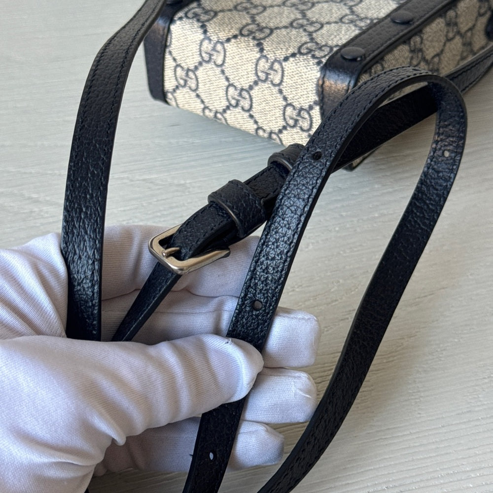 Gucci Horsebit 1955 Crossbody Bag GG CoatedCanvas Mini Blue/Gray