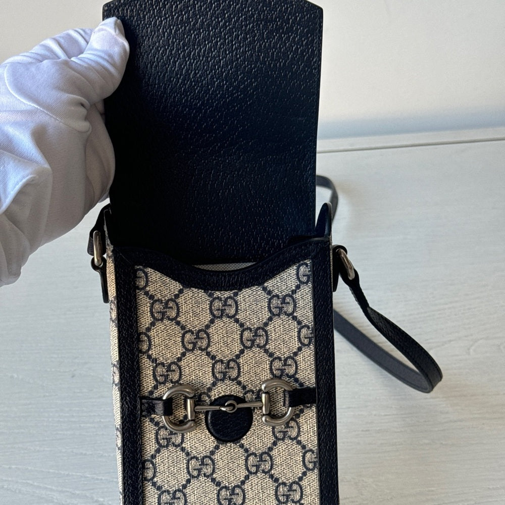 Gucci Horsebit 1955 Crossbody Bag GG CoatedCanvas Mini Blue/Gray