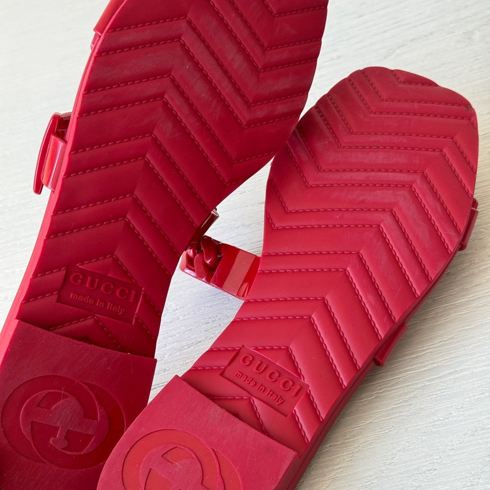 Gucci Teena Rubber Chain Link Slides Red Size 36 Flat Jelly Sandals