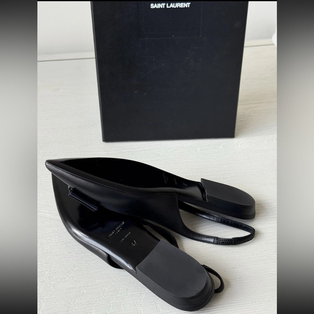 Saint Laurent Leather Bow Accents Slingback Flats Sandals Size 37