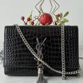 Yves Saint Laurent Black Croc-Embossed Chain Bag
