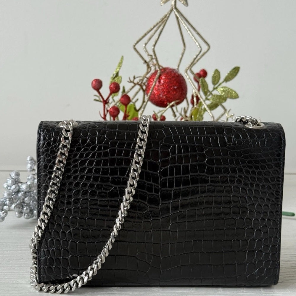 Yves Saint Laurent Black Croc-Embossed Chain Bag