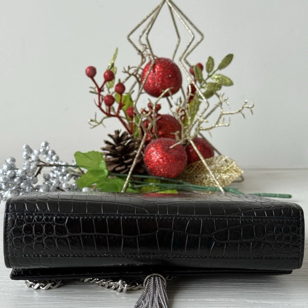 Yves Saint Laurent Black Croc-Embossed Chain Bag