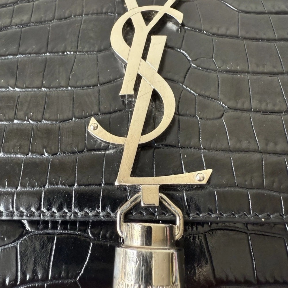 Yves Saint Laurent Black Croc-Embossed Chain Bag