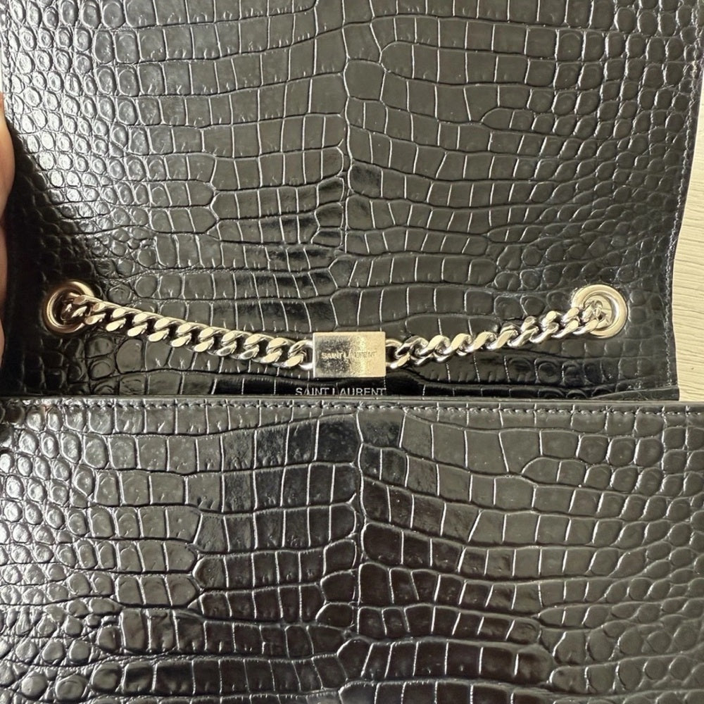 Yves Saint Laurent Black Croc-Embossed Chain Bag
