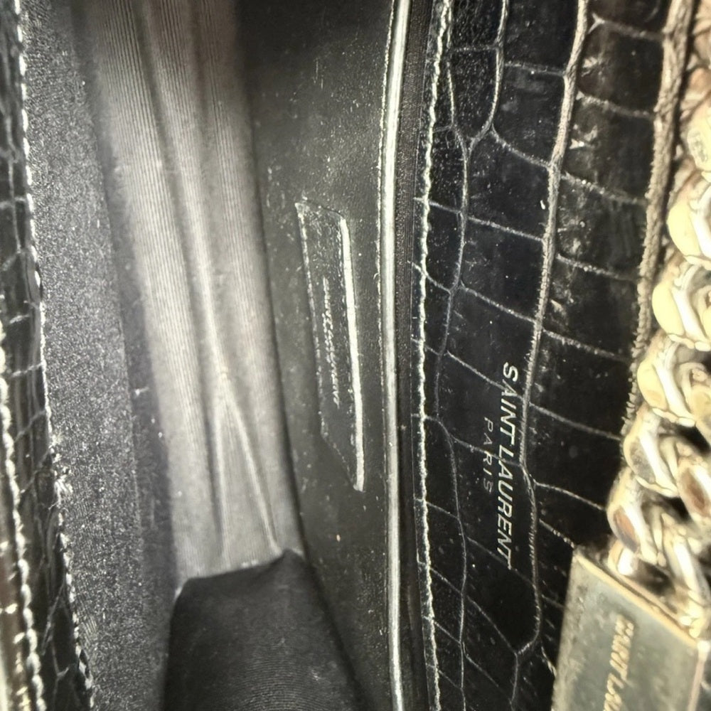 Yves Saint Laurent Black Croc-Embossed Chain Bag