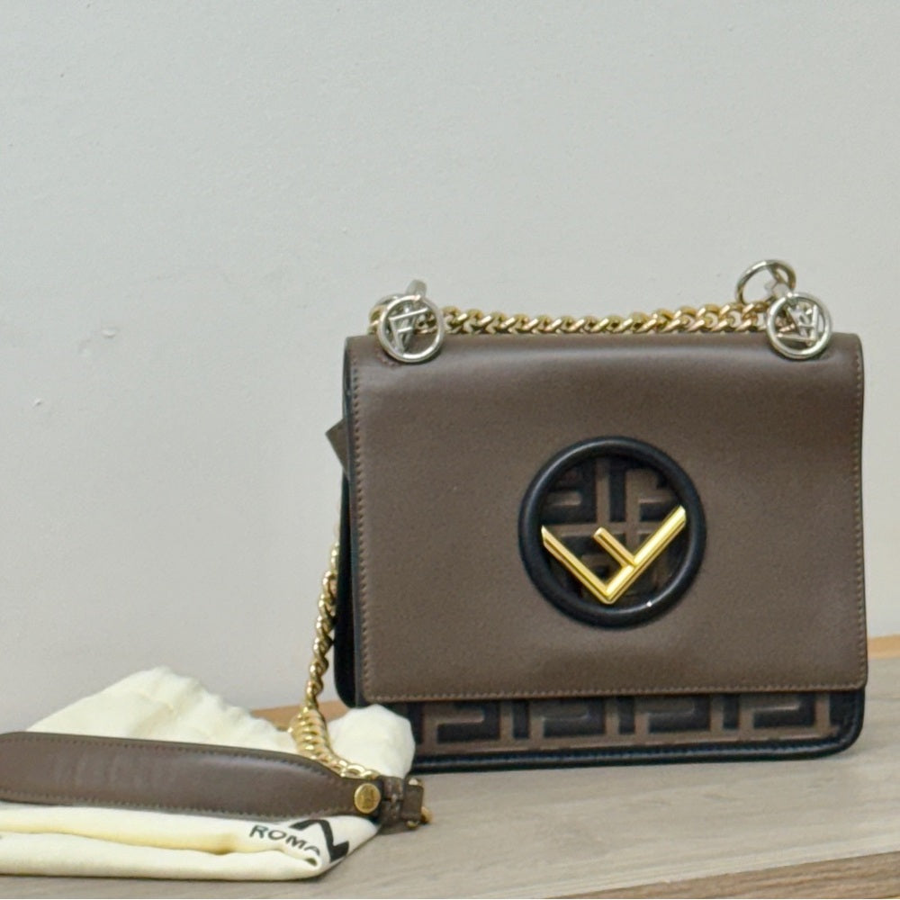 Fendi Zucca FF Kan I F Small Seown Leather Shoulder Bag