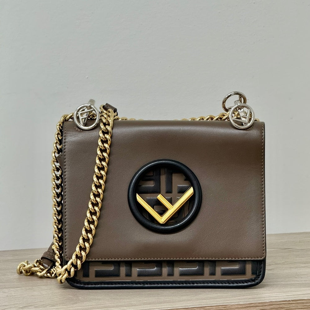Fendi Zucca FF Kan I F Small Seown Leather Shoulder Bag