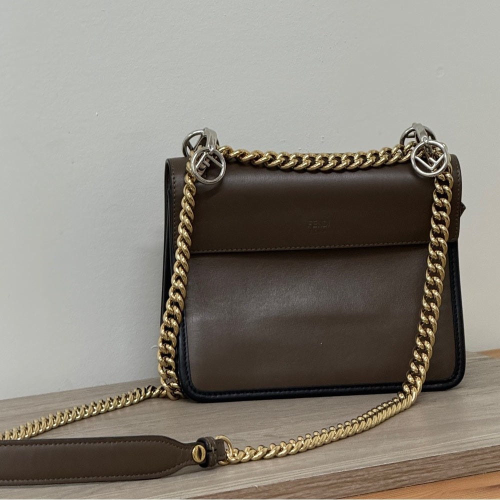 Fendi Zucca FF Kan I F Small Seown Leather Shoulder Bag