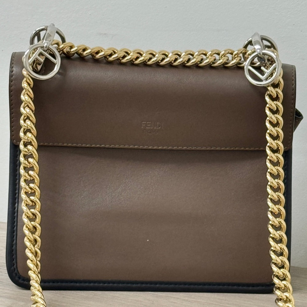 Fendi Zucca FF Kan I F Small Seown Leather Shoulder Bag
