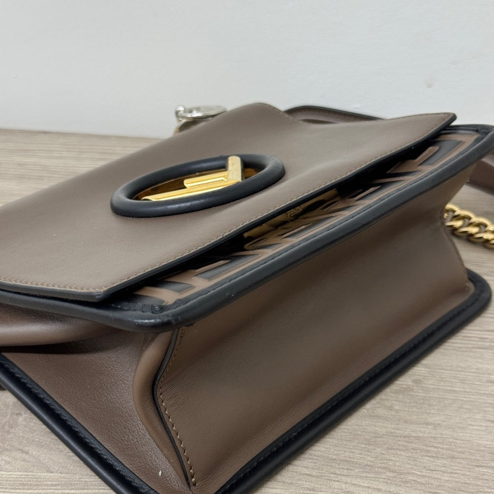Fendi Zucca FF Kan I F Small Seown Leather Shoulder Bag