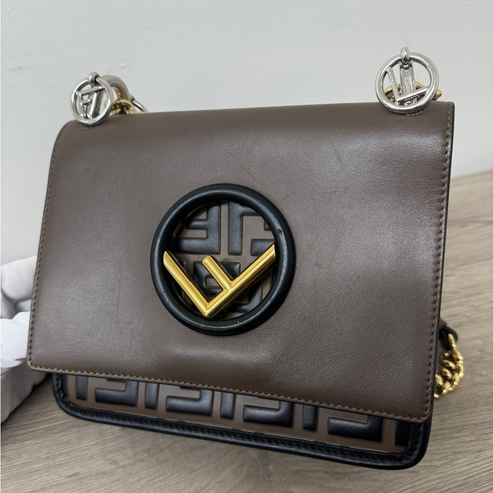Fendi Zucca FF Kan I F Small Seown Leather Shoulder Bag