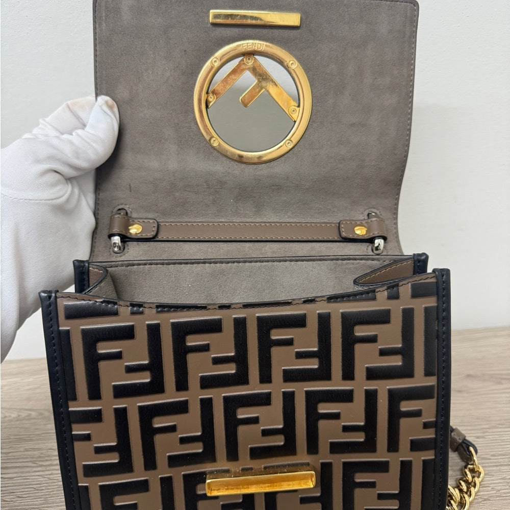 Fendi Zucca FF Kan I F Small Seown Leather Shoulder Bag