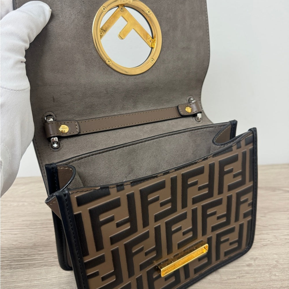 Fendi Zucca FF Kan I F Small Seown Leather Shoulder Bag