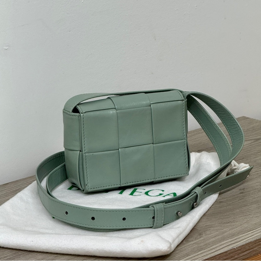 Bottega Veneta Crinkled Lambskin Intrecciato Extra Mini Cassette Crossbody Bag
