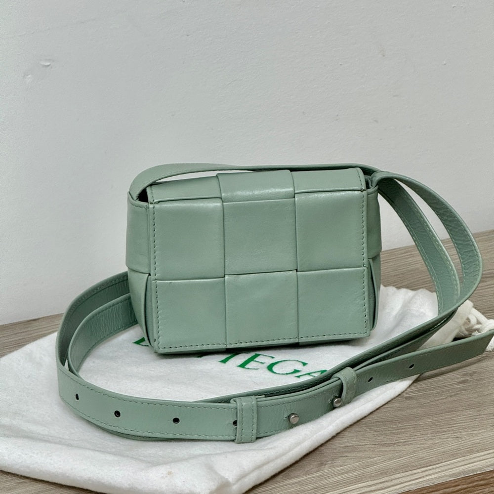 Bottega Veneta Crinkled Lambskin Intrecciato Extra Mini Cassette Crossbody Bag
