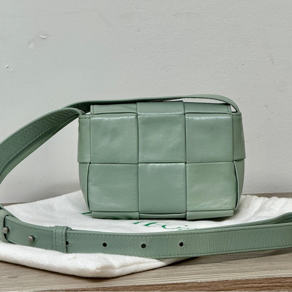 Bottega Veneta Crinkled Lambskin Intrecciato Extra Mini Cassette Crossbody Bag