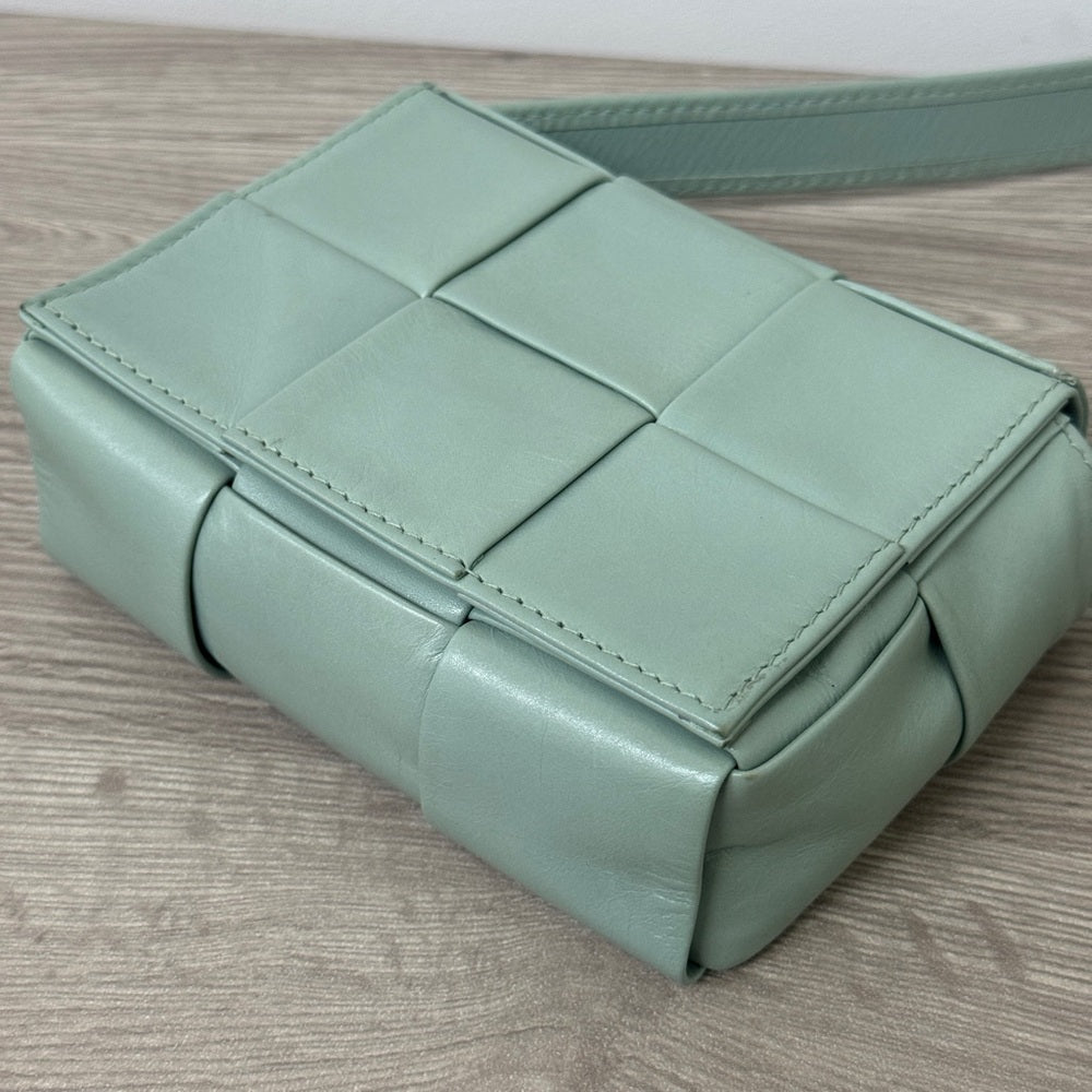 Bottega Veneta Crinkled Lambskin Intrecciato Extra Mini Cassette Crossbody Bag