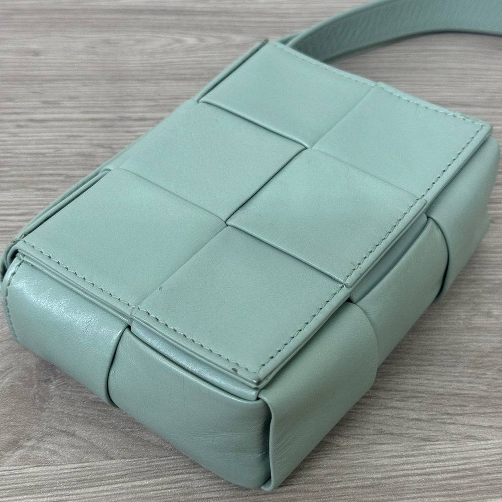 Bottega Veneta Crinkled Lambskin Intrecciato Extra Mini Cassette Crossbody Bag
