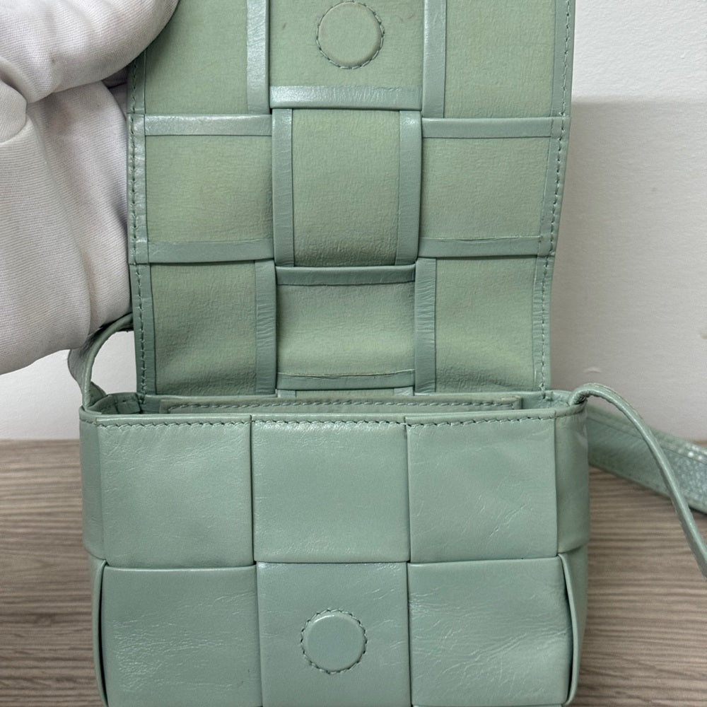 Bottega Veneta Crinkled Lambskin Intrecciato Extra Mini Cassette Crossbody Bag