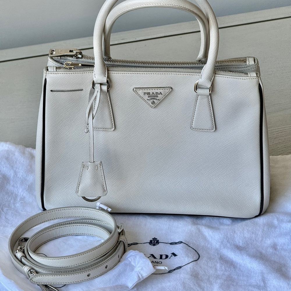Prada Enameled Metal Triangle Galleria Double Zip Shoulder Bag