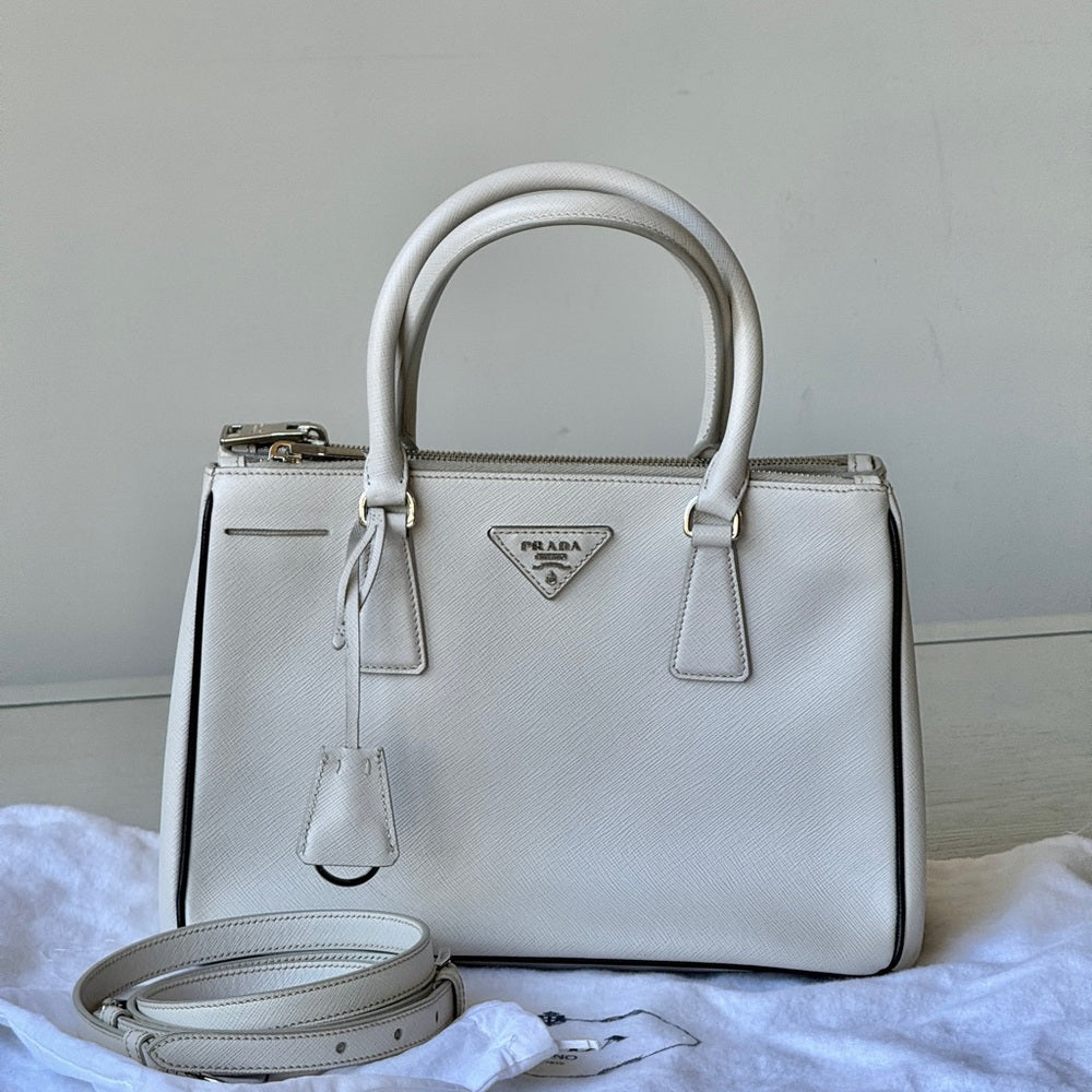 Prada Enameled Metal Triangle Galleria Double Zip Shoulder Bag