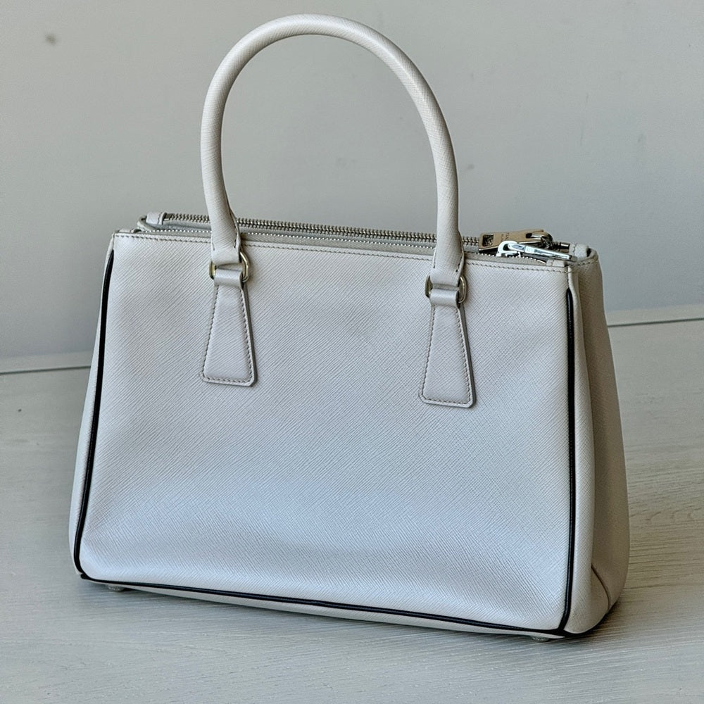 Prada Enameled Metal Triangle Galleria Double Zip Shoulder Bag