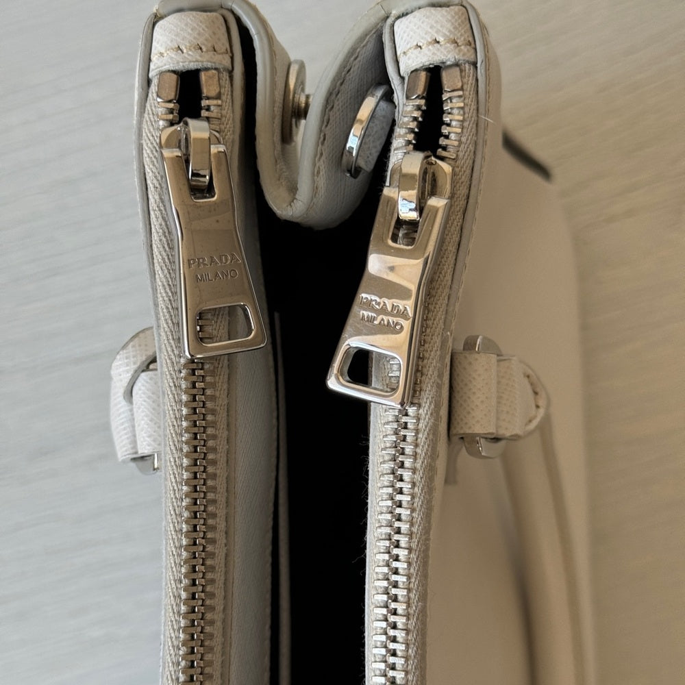 Prada Enameled Metal Triangle Galleria Double Zip Shoulder Bag