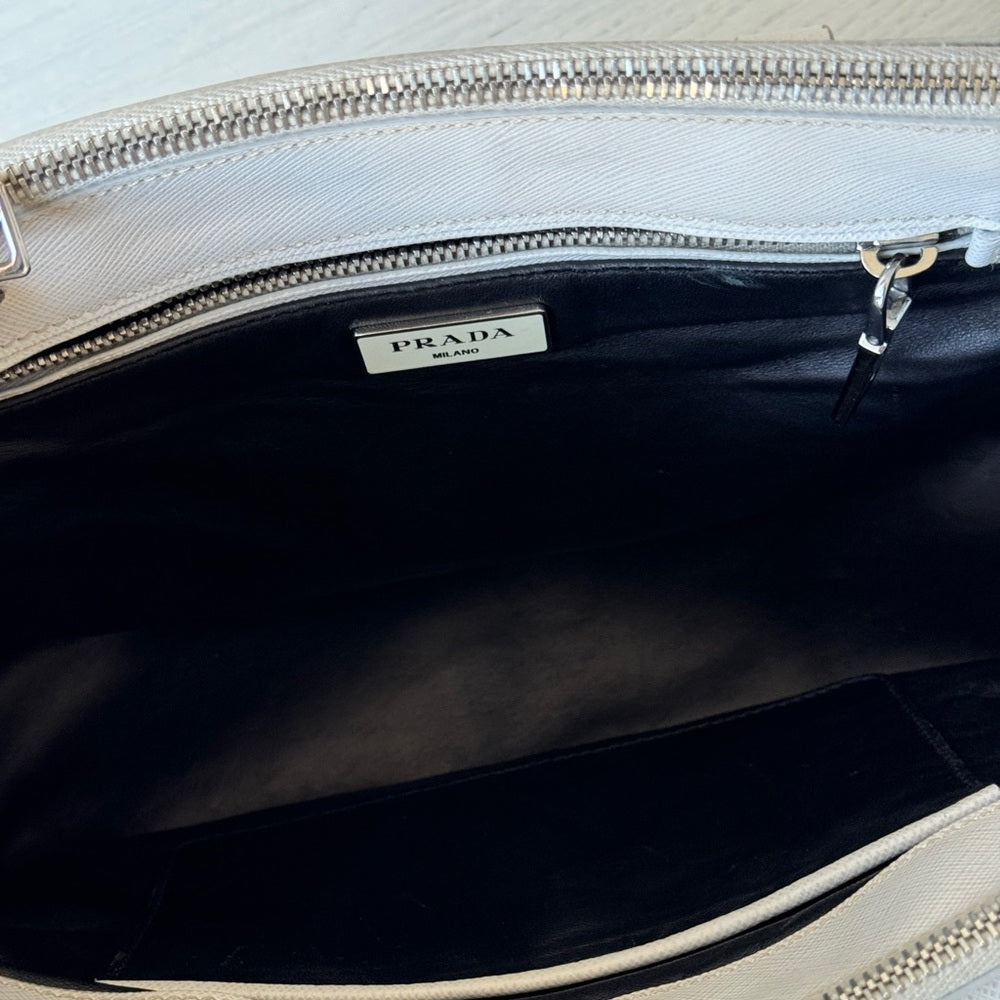 Prada Enameled Metal Triangle Galleria Double Zip Shoulder Bag