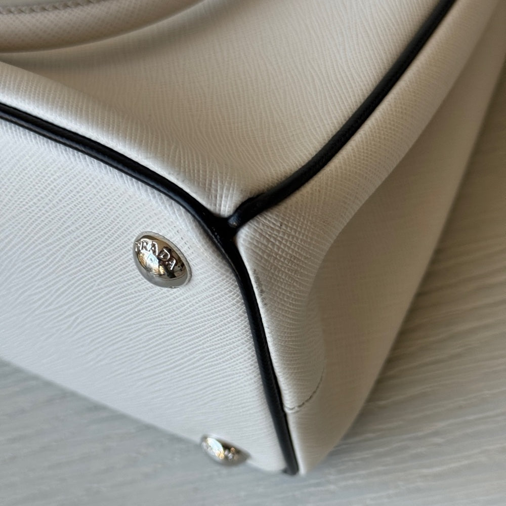 Prada Enameled Metal Triangle Galleria Double Zip Shoulder Bag