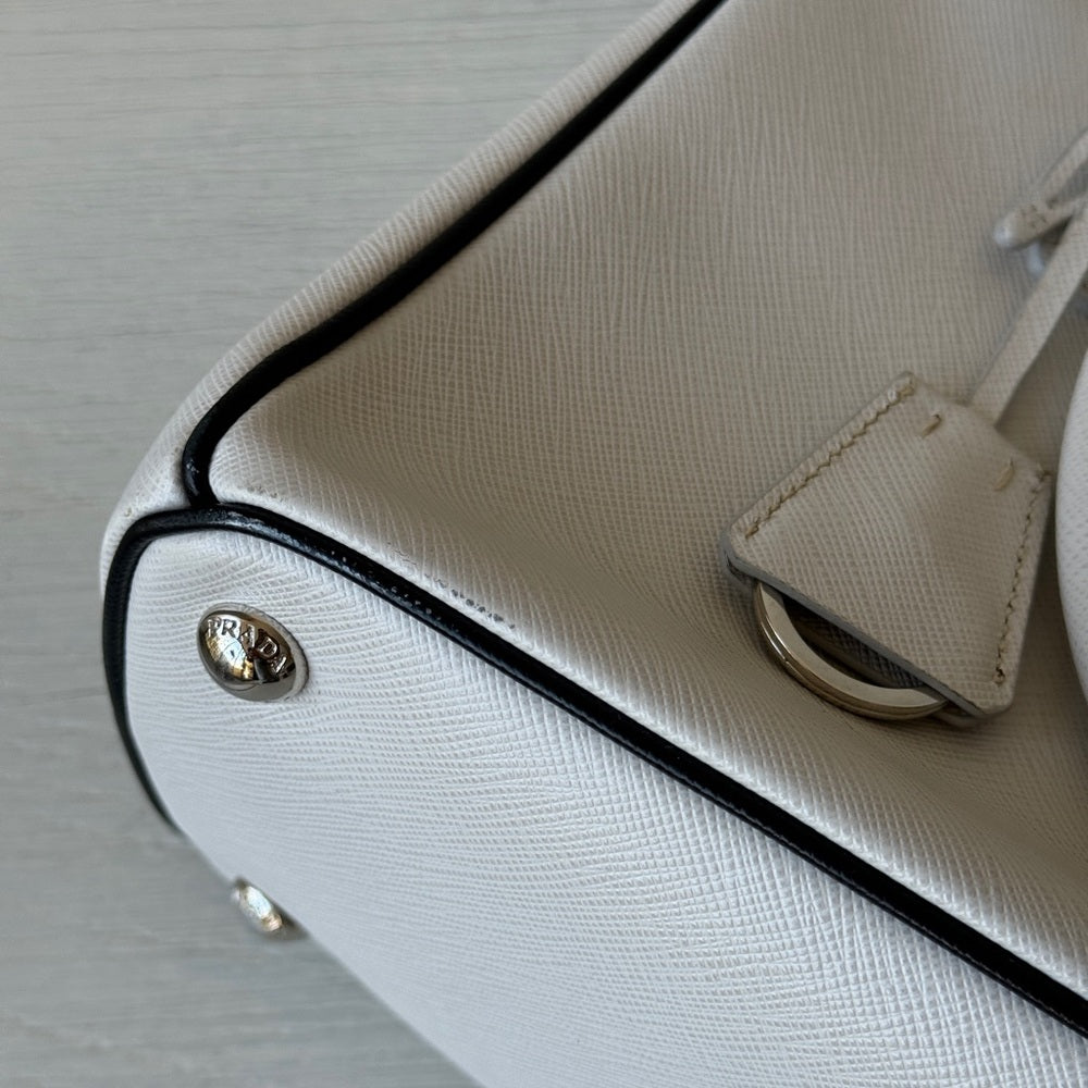 Prada Enameled Metal Triangle Galleria Double Zip Shoulder Bag